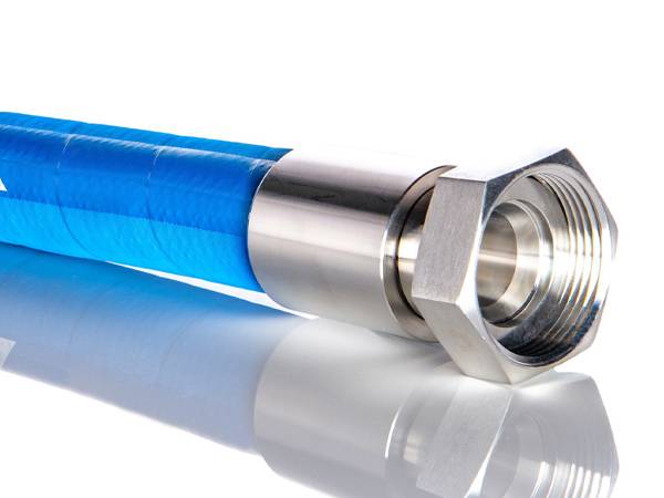A piece of food grade rubber hose assembly on white background.